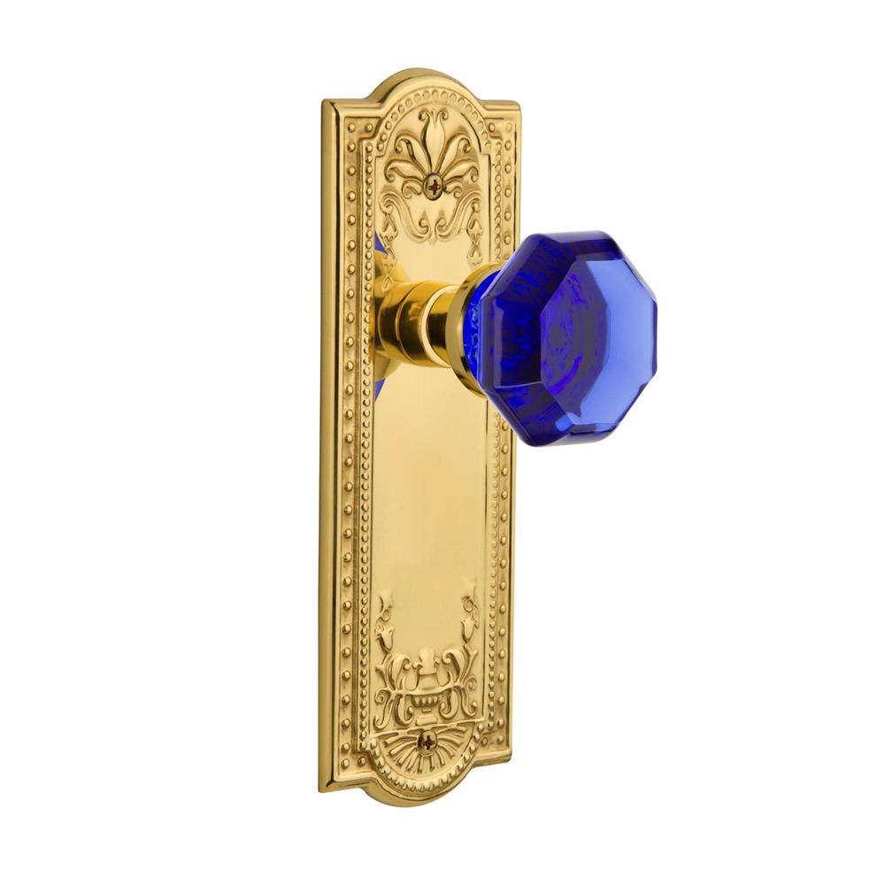 Nostalgic Warehouse MEAWAC Colored Crystal Meadows Plate Single Dummy Waldorf Cobalt Door Knob in Polished Brass